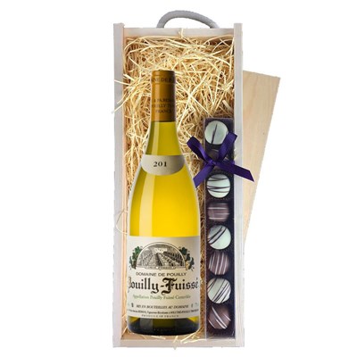 Domaine de Pouilly Pouilly-Fuisse 70cl White Wine & Heart Truffles, Wooden Box